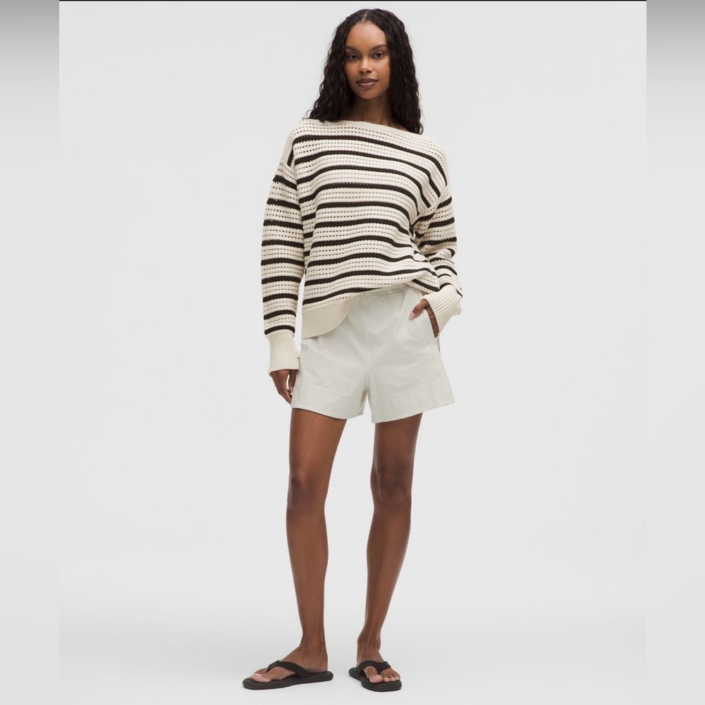 Lululemon cotton crochet sweater open knit black ivory cream medium